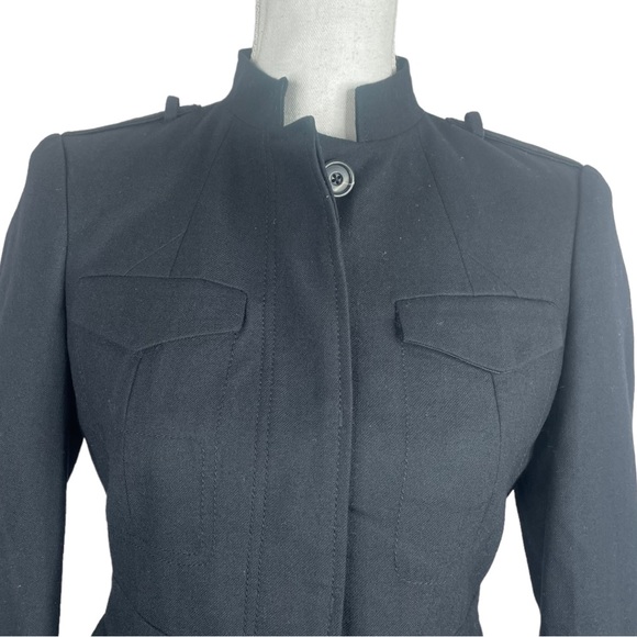 Classic Black Mock Neck Military Inspired Wool Jacket - Picture 2 of 14